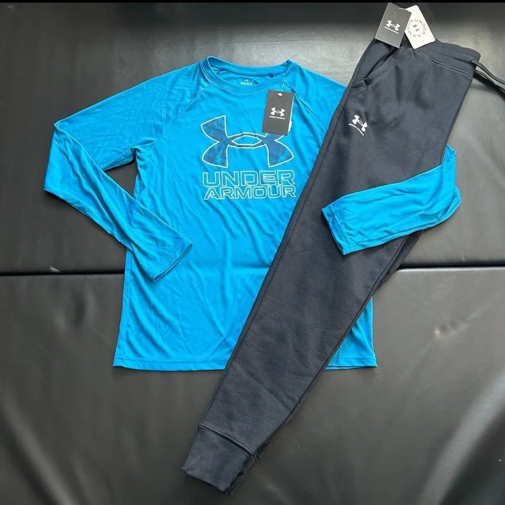 NWT Under Armour jogger & long sleeve tee set boys youth size Large